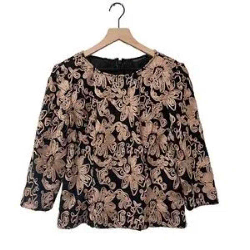 Women’s Alex Evenings Black Gold Formal Blouse Size Medium